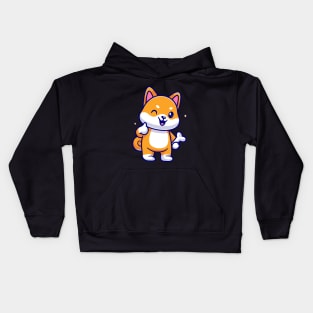 Cute Shiba Inu Holding Bone With Thumb Up Cartoon Kids Hoodie